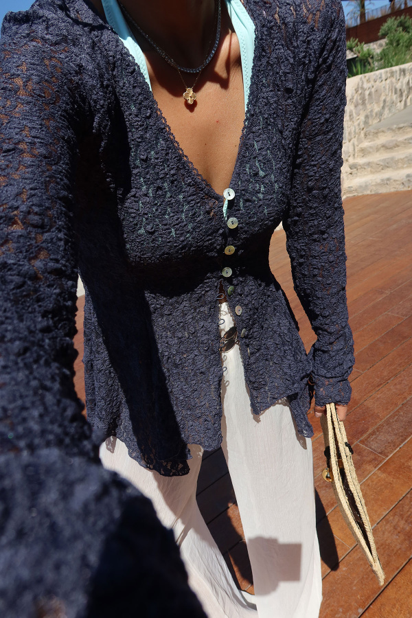 Düğmeli Peplum Dantel Hırka