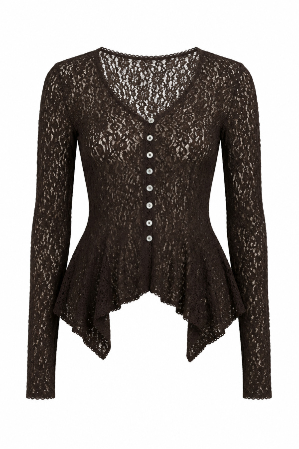 Düğmeli Peplum Dantel Hırka