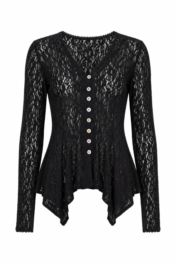 Düğmeli Peplum Dantel Hırka