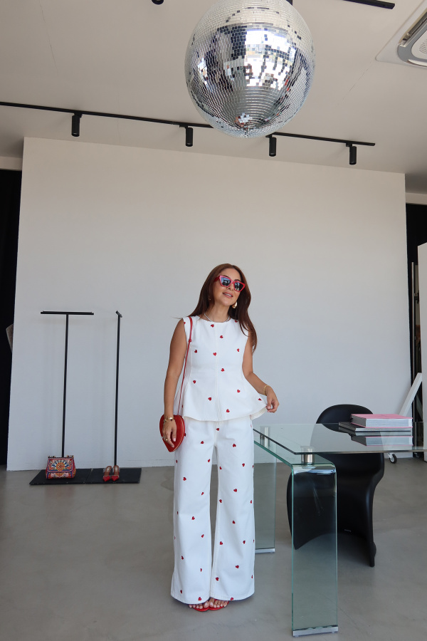 Nakış İşlemeli Denim Bluz Pantolon Takım