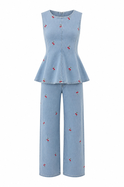 Nakış İşlemeli Denim Bluz Pantolon Takım
