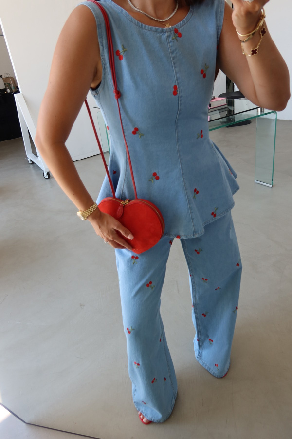 Nakış İşlemeli Denim Bluz Pantolon Takım