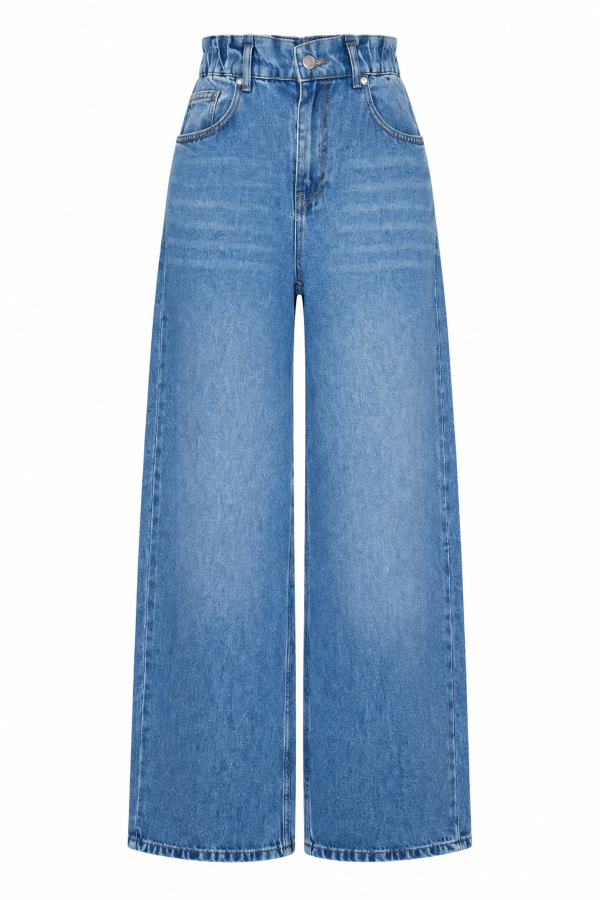 Beli Lastikli Taşlamalı jean