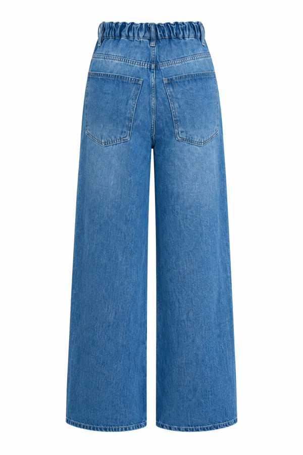 Beli Lastikli Taşlamalı jean