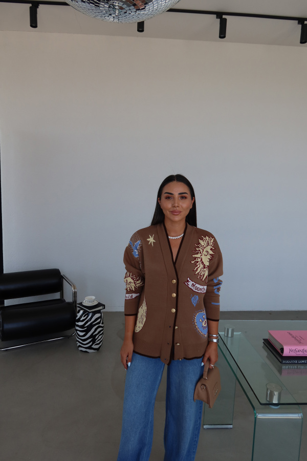 Güneş Desenli Oversize Hırka