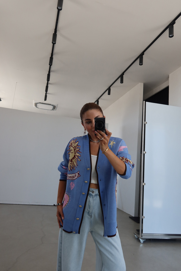 Güneş Desenli Oversize Hırka