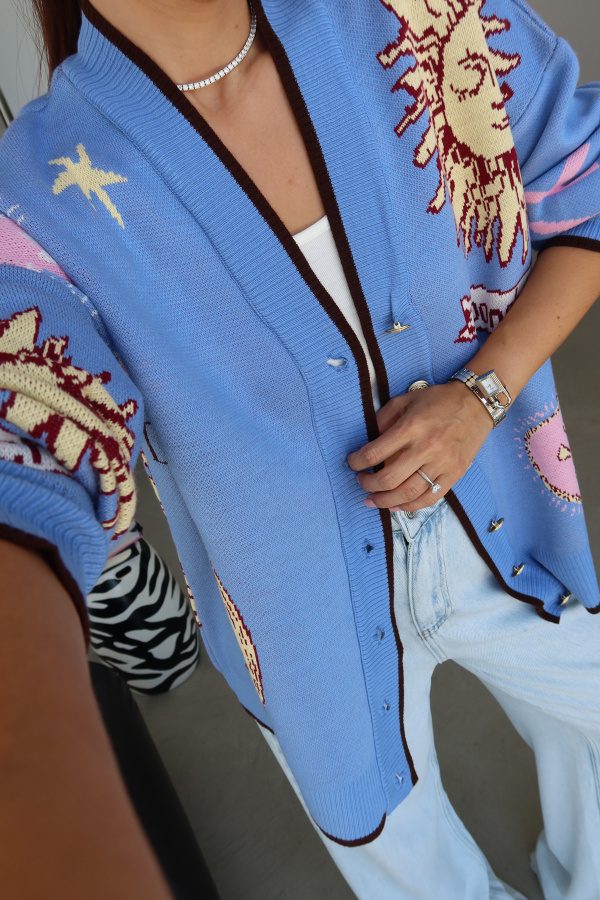 Güneş Desenli Oversize Hırka