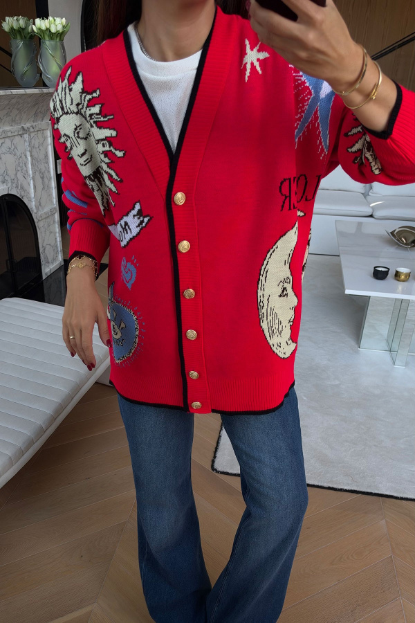 Güneş Desenli Oversize Hırka