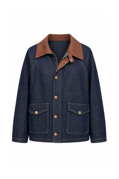 Kadife Yaka Torba Cepli Denim Ceket