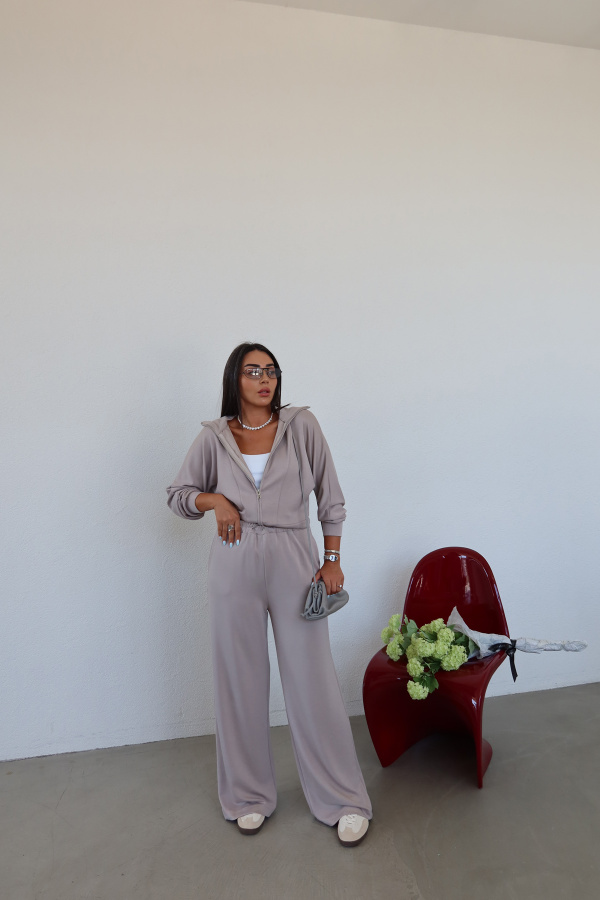 Dik Yaka Fermuarlı Sweat Eşofman Alt Takım