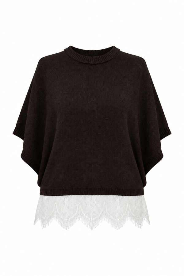 Etek Ucu Dantelli Oversize Triko