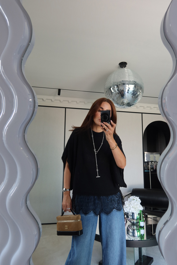 Etek Ucu Dantelli Oversize Triko
