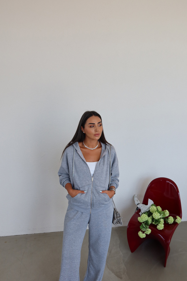 Boydan Fermuarlı Sweat Eşofman Alt Takım
