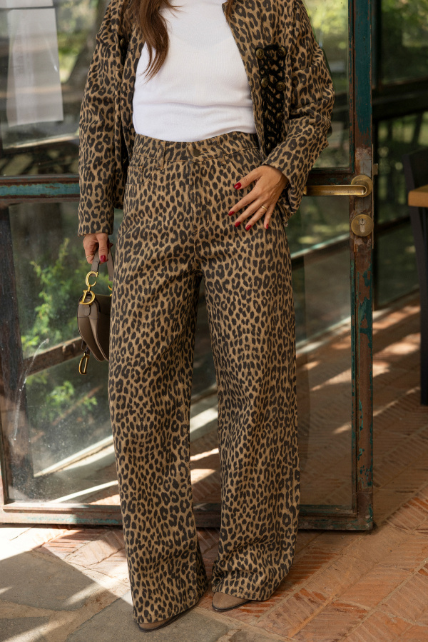 Leopar Desen Geniş Paça Pantolon