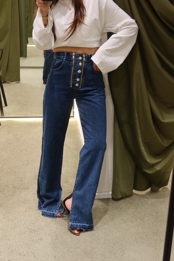 Çift Fermuarlı Paçası Yırtmaçlı Jean