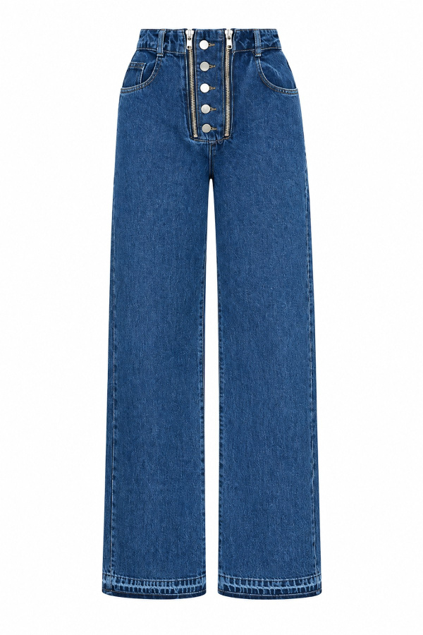 Çift Fermuarlı Paçası Yırtmaçlı Jean