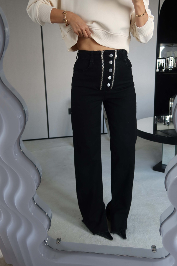 Çift Fermuarlı Paçası Yırtmaçlı Jean