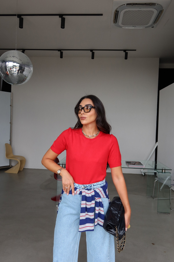 Bisiklet Yaka Basic Triko Bluz