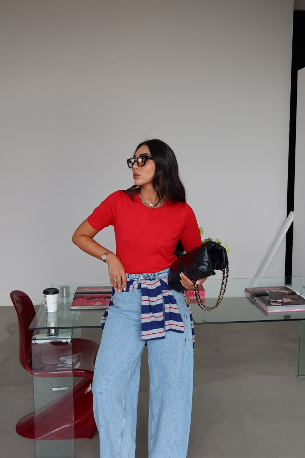 Bisiklet Yaka Basic Triko Bluz