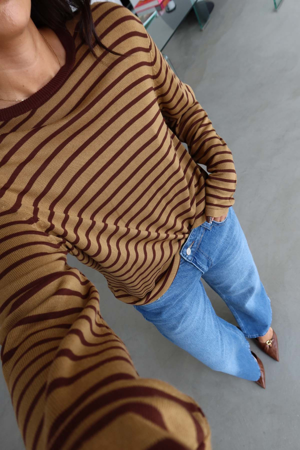 Çizgili Oversize Basic Triko