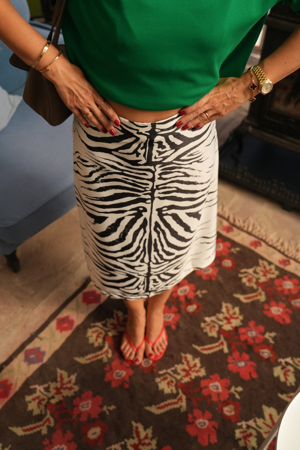 Zebra Desen Midi Boy Etek
