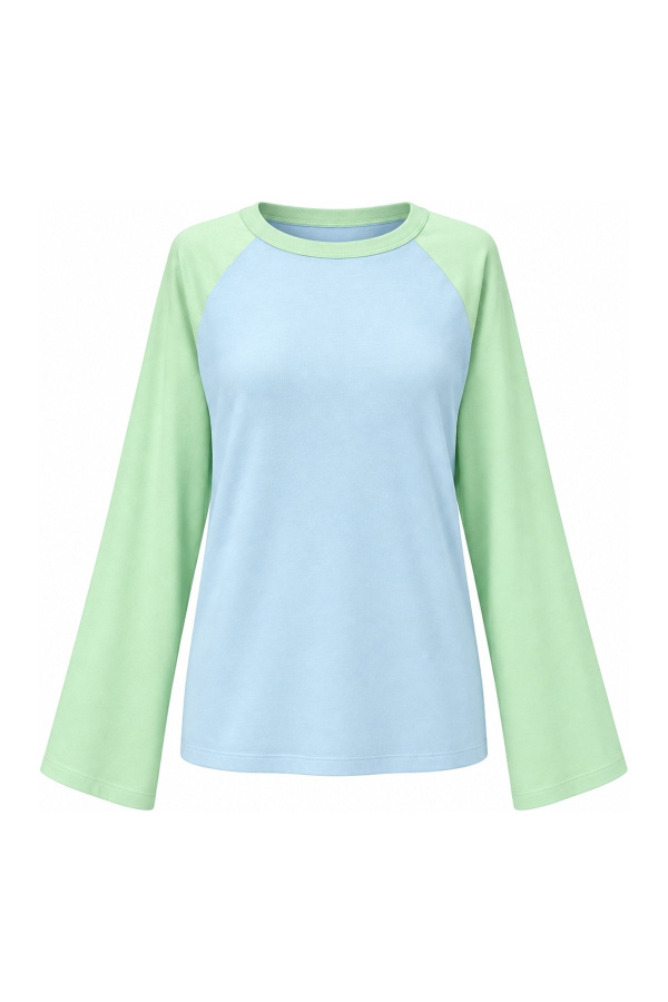 İki Renk Uzun Kollu Basic Sweat