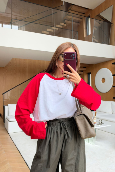 İki Renk Uzun Kollu Basic Sweat