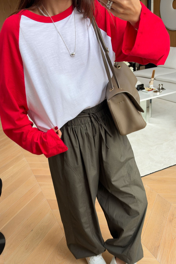 İki Renk Uzun Kollu Basic Sweat