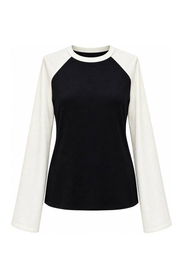 İki Renk Uzun Kollu Basic Sweat
