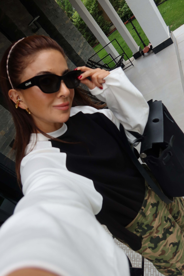 İki Renk Uzun Kollu Basic Sweat