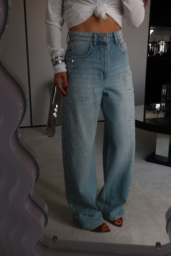 Taş Baskılı Baggy Jean
