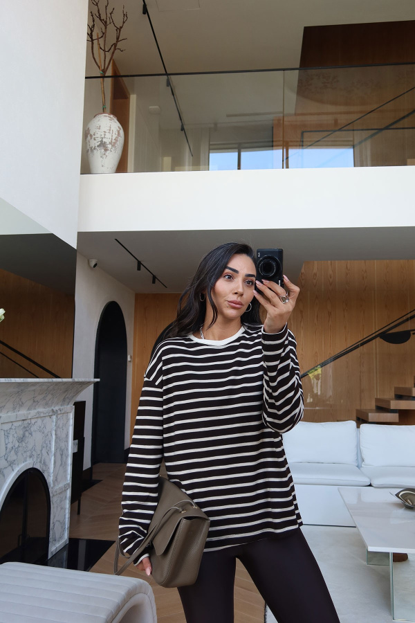 Bisiklet Yaka Oversize Çizgili Sweat