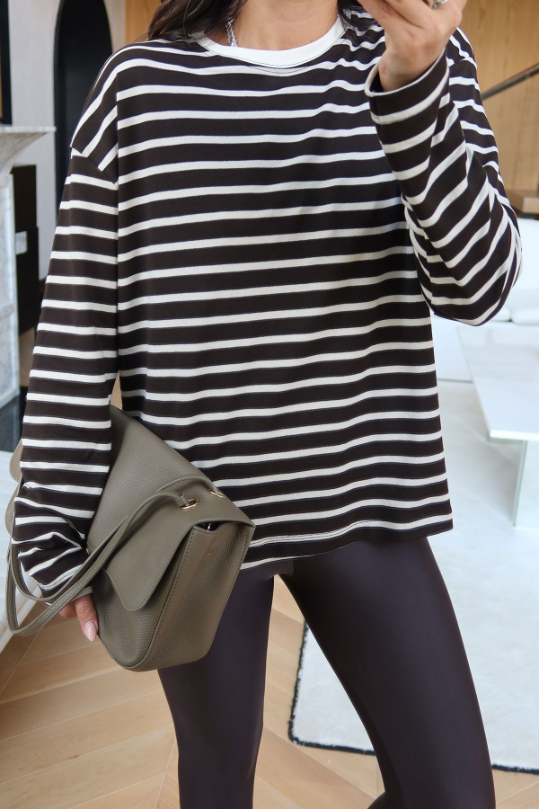Bisiklet Yaka Oversize Çizgili Sweat