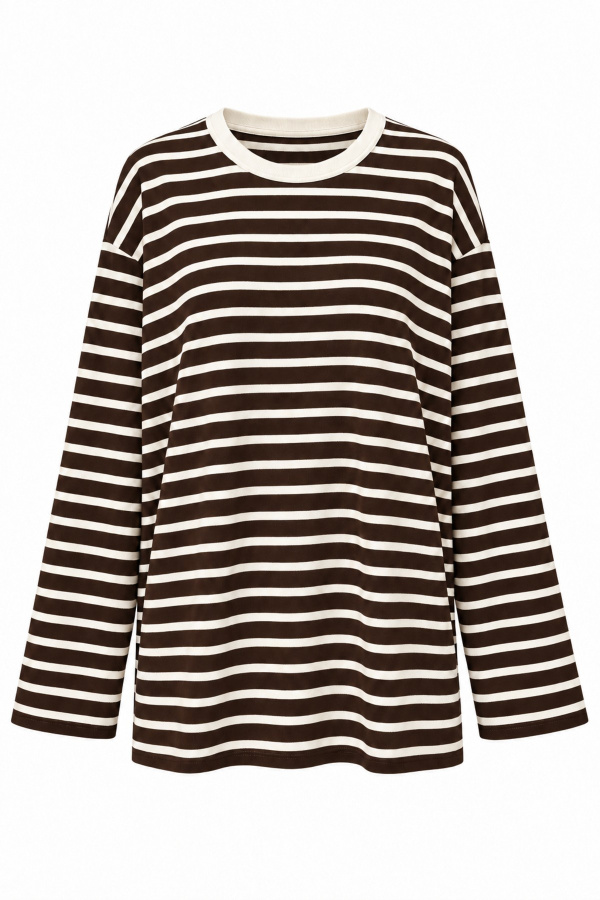 Bisiklet Yaka Oversize Çizgili Sweat