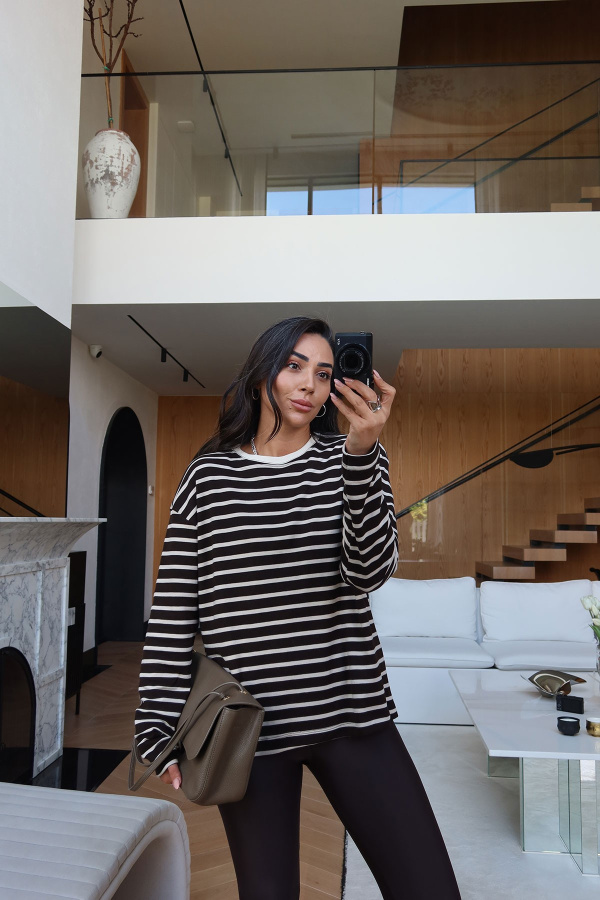 Bisiklet Yaka Oversize Çizgili Sweat
