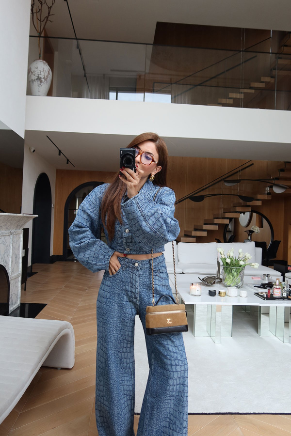Kabartma Desenli Denim Ceket Pantolon Takım