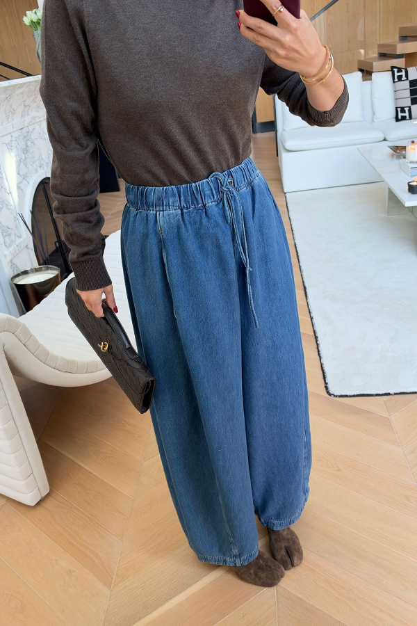 Beli Lastikli Geniş Paça Jean