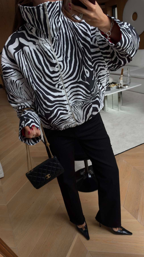 Zebra Desen Fermuarlı Ceket