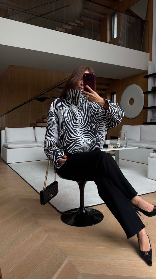 Zebra Desen Fermuarlı Ceket