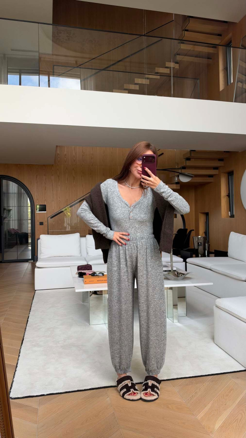Yakası Düğmeli Kırçıllı Bluz Pantolon Takım
