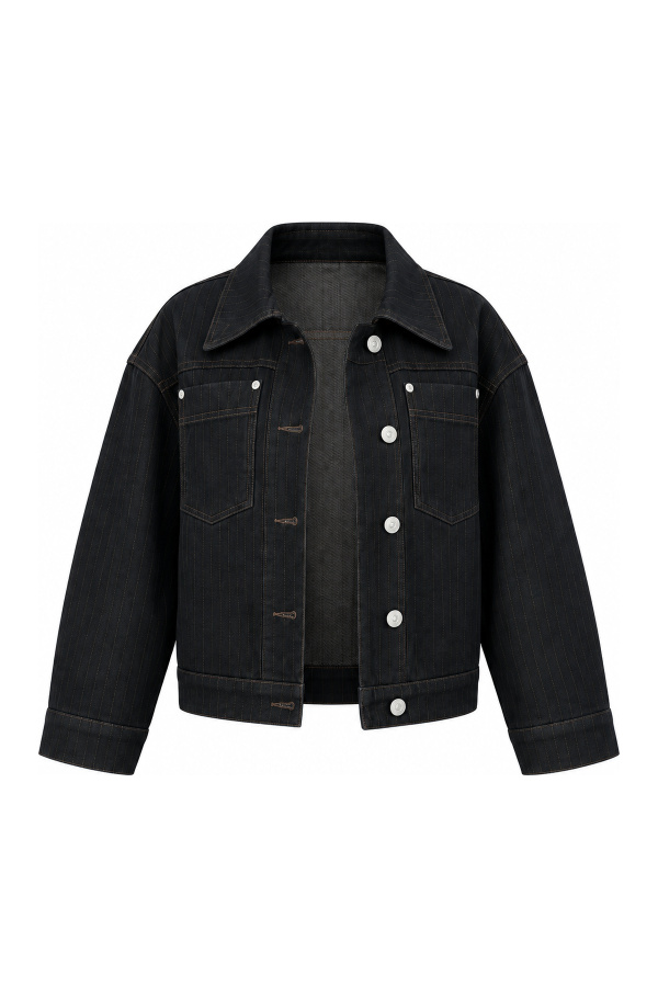 Çizgili Oversize Denim Ceket