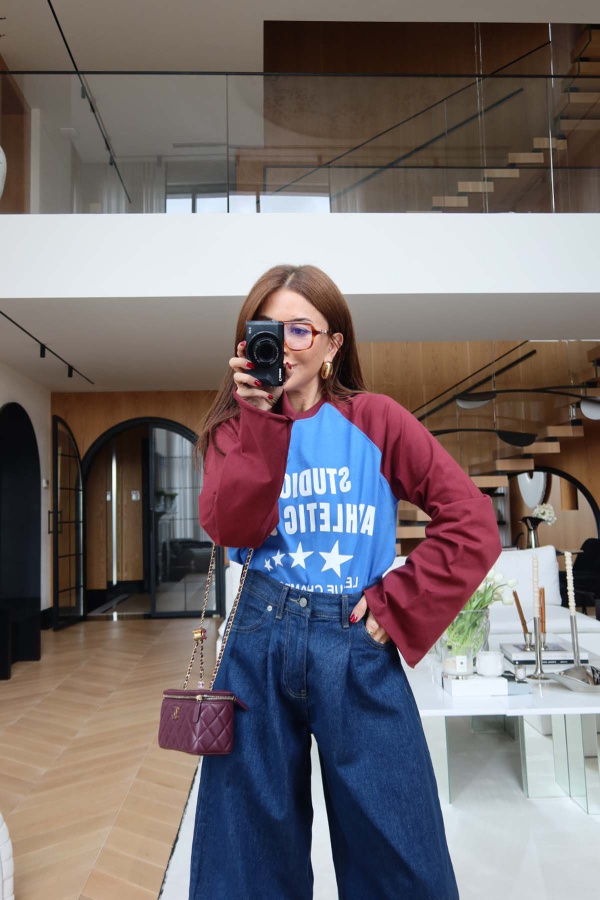 Yazı Baskılı Çift Renkli Sweat