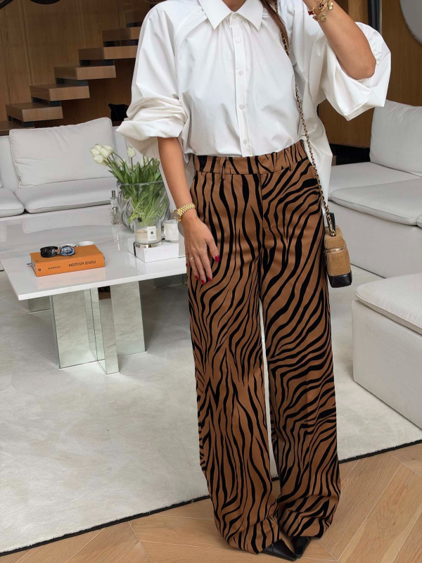Zebra Desenli Geniş Paça Pantolon