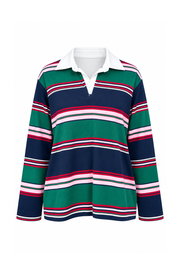 Polo Yaka Çizgili Sweat