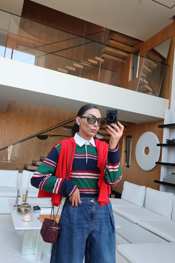 Polo Yaka Çizgili Sweat