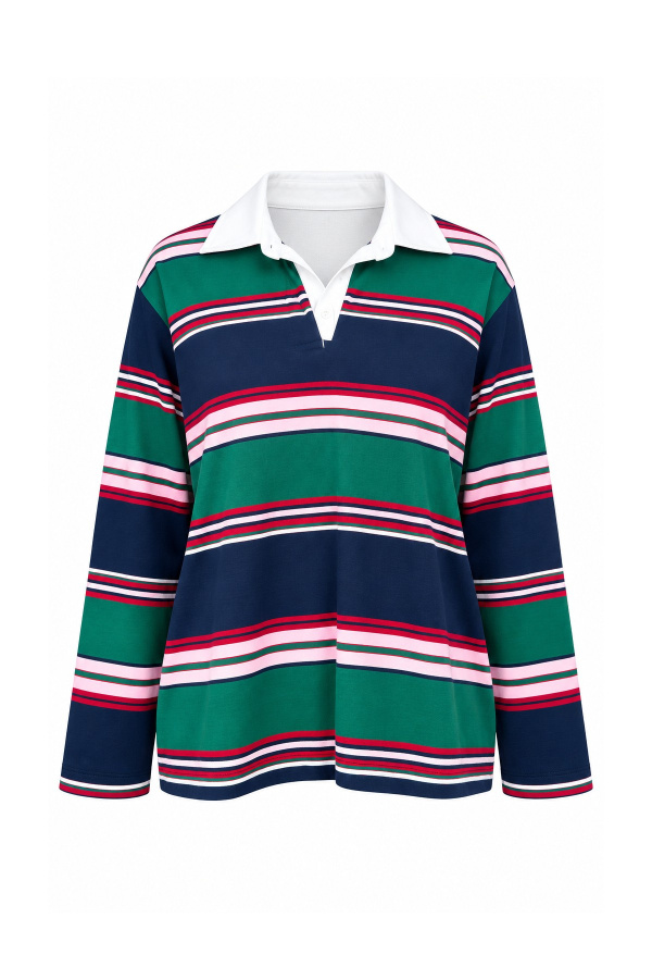 Polo Yaka Çizgili Sweat