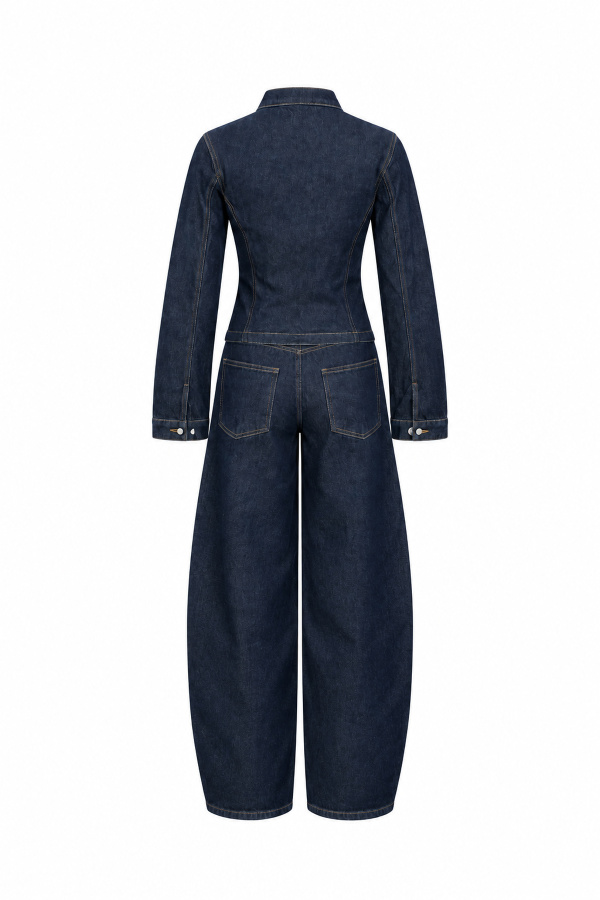 Metal Düğmeli Denim Ceket Pantolon Takım