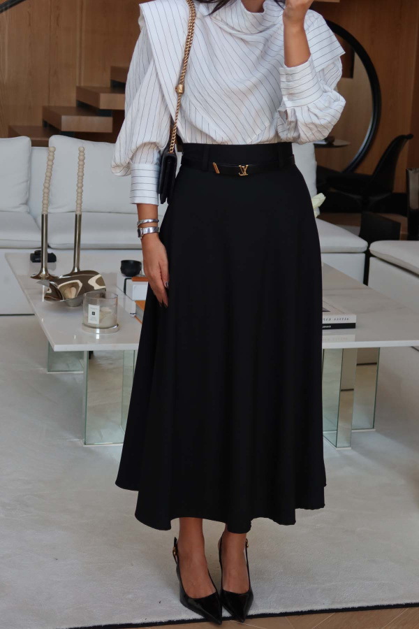 Süet Kemerli Maxi Basic Etek