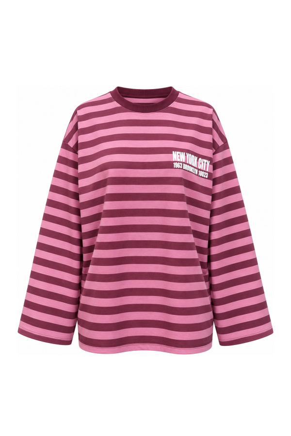 New York City Yazı Baskılı Çizgili Sweat