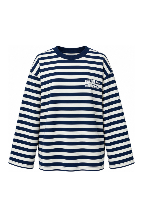 New York City Yazı Baskılı Çizgili Sweat